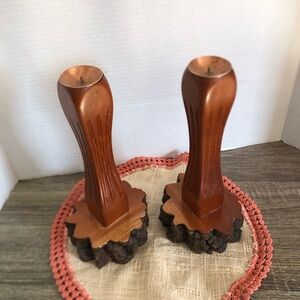 Handmade MCM Solid Wood Candlestick Pair